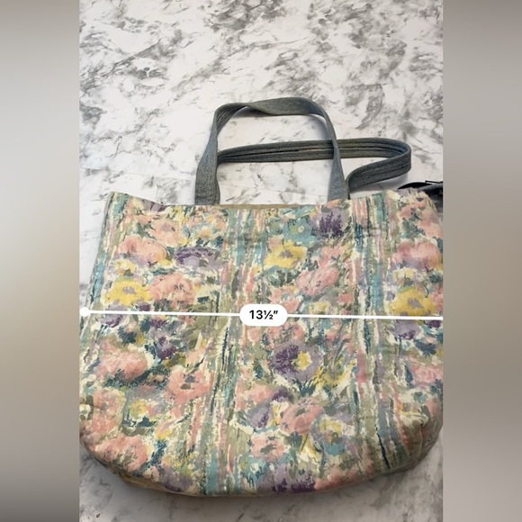 Vintage 90s Pastel Floral Quilted Denim Handle Cottagecore should bag Purse - Picture 9 of 15